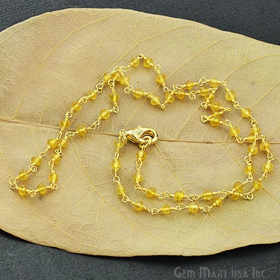 Natural Citrine Necklace chain, 18 Inch Gold Plated Beaded Necklace Jewelry