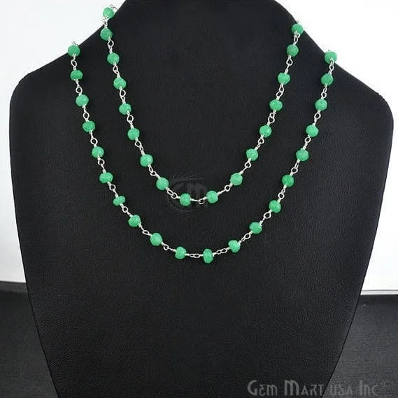 Natural Green Chalcedony Necklace chain, 18 Inch Silver Plated Beaded Finished Necklace