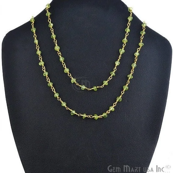 Natural Peridot Necklace chain, 18 Inch Gold Plated Beaded Necklace Jewelry