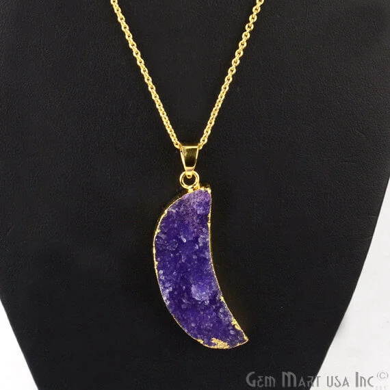 One Of A Kind Blue Rough Druzy 16X46mm Gold Electroplated 18 Inch Chain With Pendant