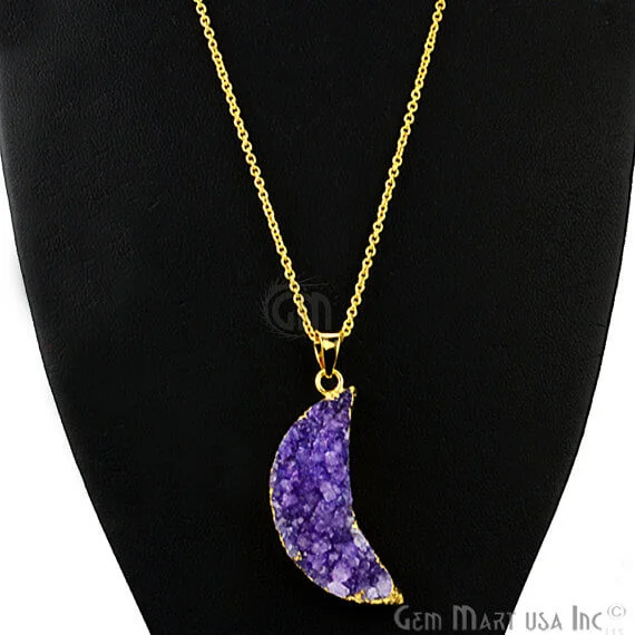 One Of A Kind Blue Rough Druzy 42x14mm Gold Electroplated 18 Inch Chain With Pendant