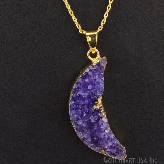 One Of A Kind Blue Rough Druzy 46x14mm Gold Electroplated 18 Inch Chain With Pendant