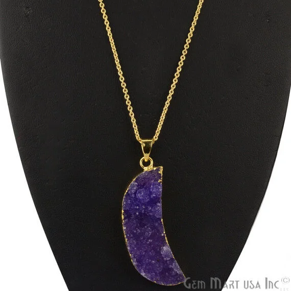 One Of A Kind Blue Rough Druzy 47x14mm Gold Electroplated 18 Inch Chain With Pendant