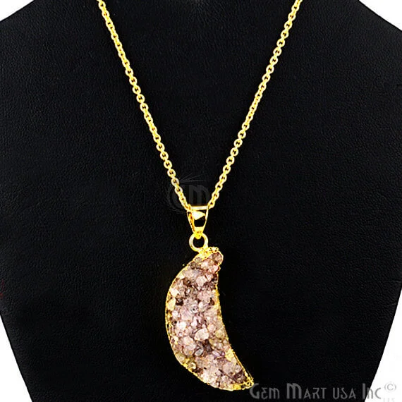 One Of A Kind Brown Rough Druzy 40x14mm Gold Electroplated 18 Inch Chain With Pendant