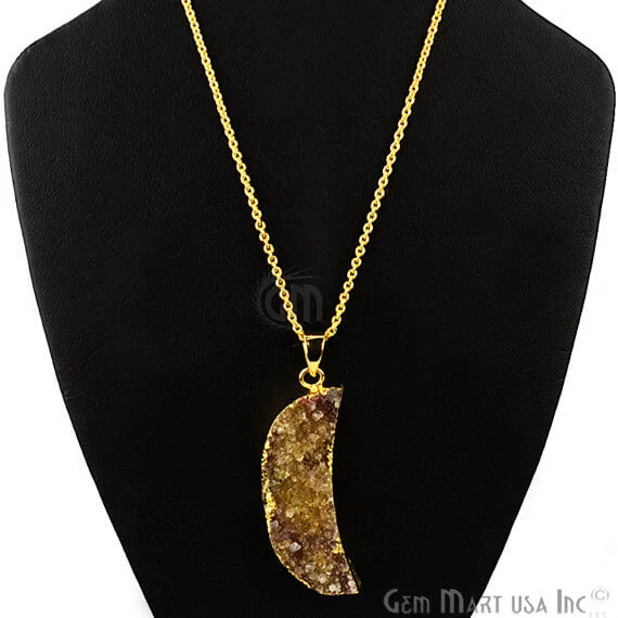 One Of A Kind Brown Rough Druzy 45X14mm Gold Electroplated 18 Inch Chain With Pendant