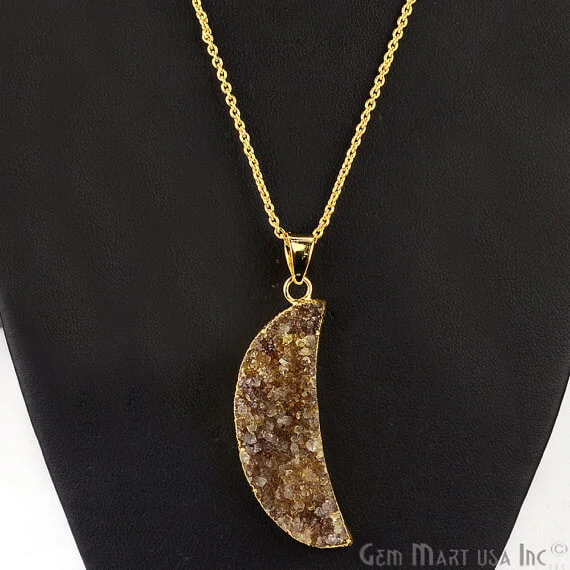 One Of A Kind Brown Rough Druzy 46X14mm Gold Electroplated 18 Inch Chain With Pendant