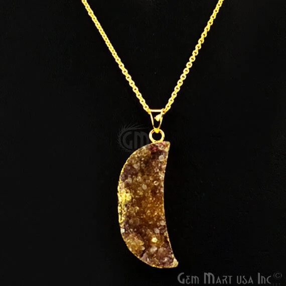 One Of A Kind Brown Rough Druzy 46x15mm Gold Electroplated 18 Inch Chain With Pendant