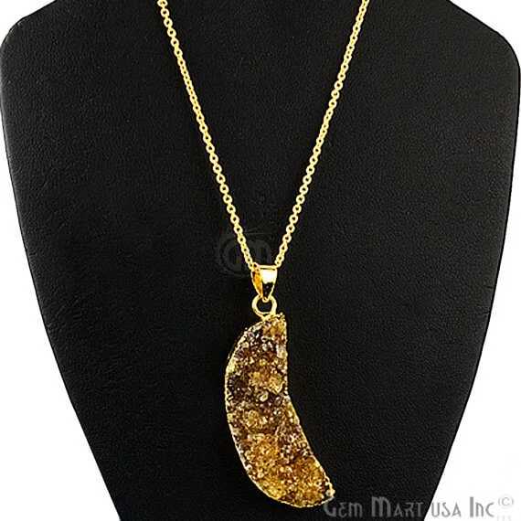 One Of A Kind Brown Rough Druzy 47x14mm Gold Electroplated 18 Inch Chain With Pendant