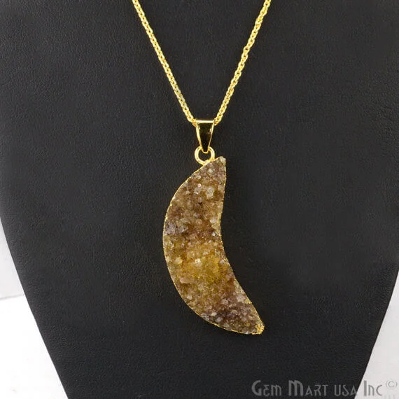 One Of A Kind Brown Rough Druzy 47x15mm Gold Electroplated 18 Inch Chain With Pendant