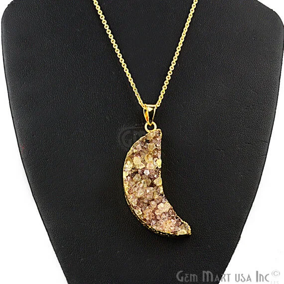 One Of A Kind Brown Rough Druzy 48x15mm Gold Electroplated 18 Inch Chain With Pendant