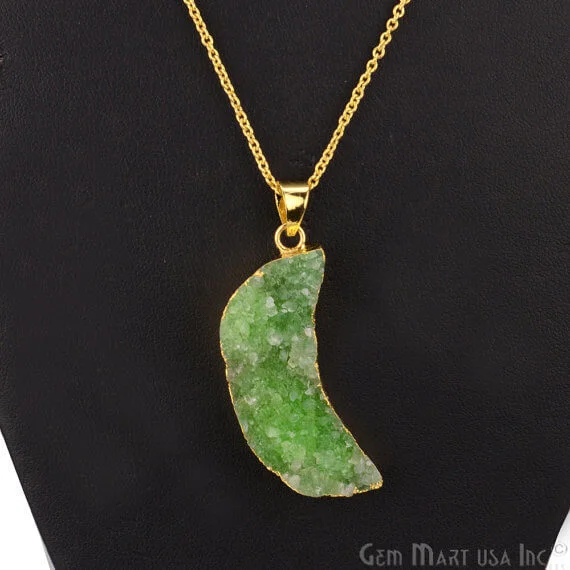 One Of A Kind Green Rough Druzy 43x14mm Gold Electroplated 18 Inch Chain With Pendant