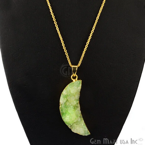 One Of A Kind Green Rough Druzy 47x16mm Gold Electroplated 18 Inch Chain With Pendant