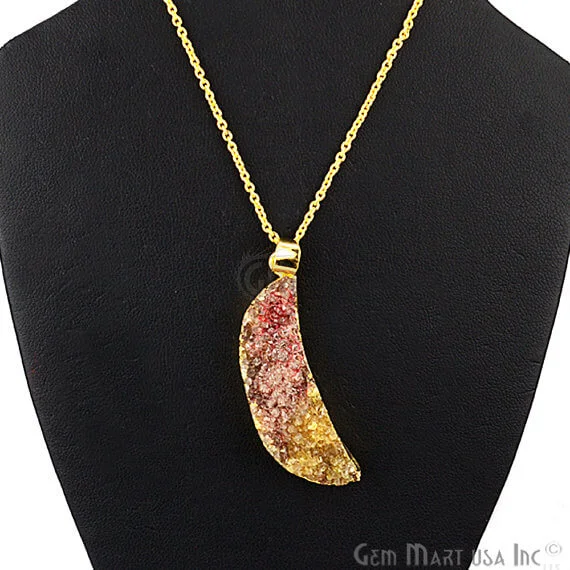 One Of A Kind Multi Color Rough Druzy 47x13mm Gold Electroplated 18 Inch Chain With Pendant