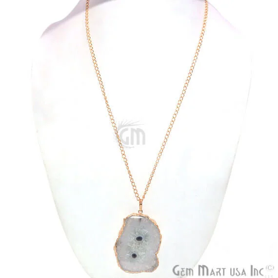 One Of A Kind Solar druzy 43x64mm Gold Electroplated Single Bail 34 Inch Necklace Chain Pendant