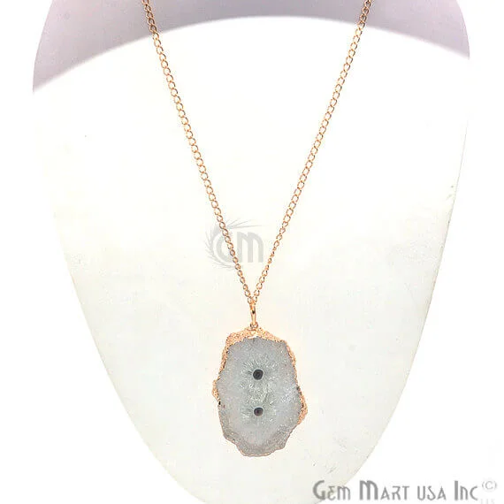 One Of A Kind Solar druzy 44x72mm Gold Electroplated Single Bail 34 Inch Necklace Chain Pendant