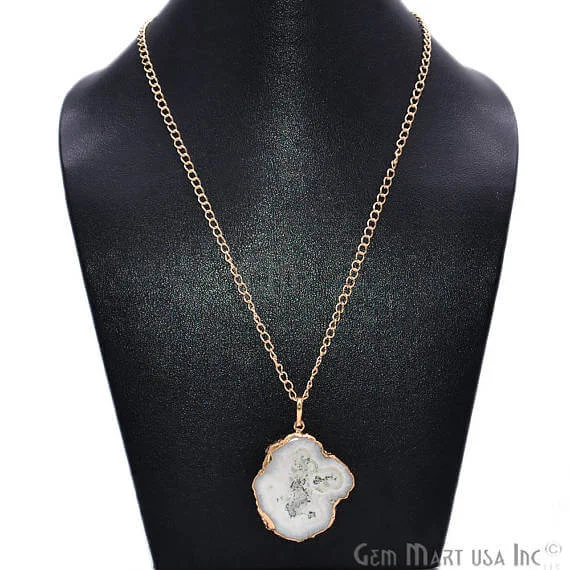 One Of A Kind Solar Druzy 48x34mm Gold Electroplated Single Bail 24 Inch Necklace Chain Pendant