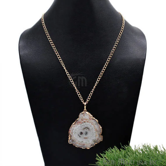 One Of A Kind Solar Druzy 54x46mm Gold Electroplated Single Bail 24 Inch Necklace Chain Pendant