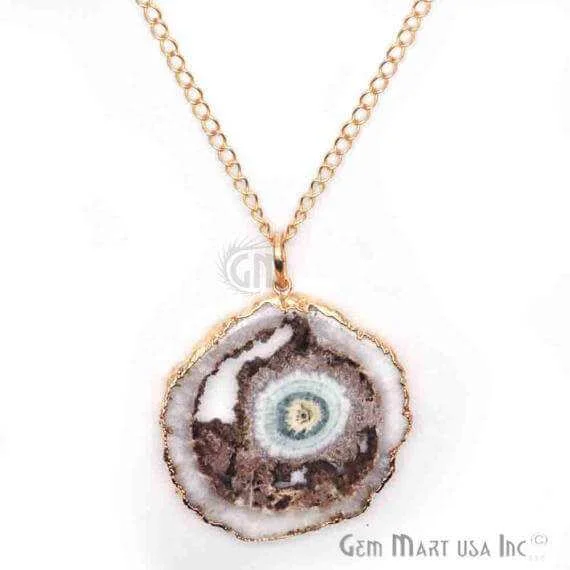 One Of A Kind Solar druzy 55x59mm Gold Electroplated Single Bail 34 Inch Necklace Chain Pendant