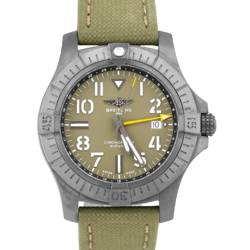 PAPERS Breitling Avenger GMT Night Mission 45 TITANIUM 45mm GREEN V32395 B+P