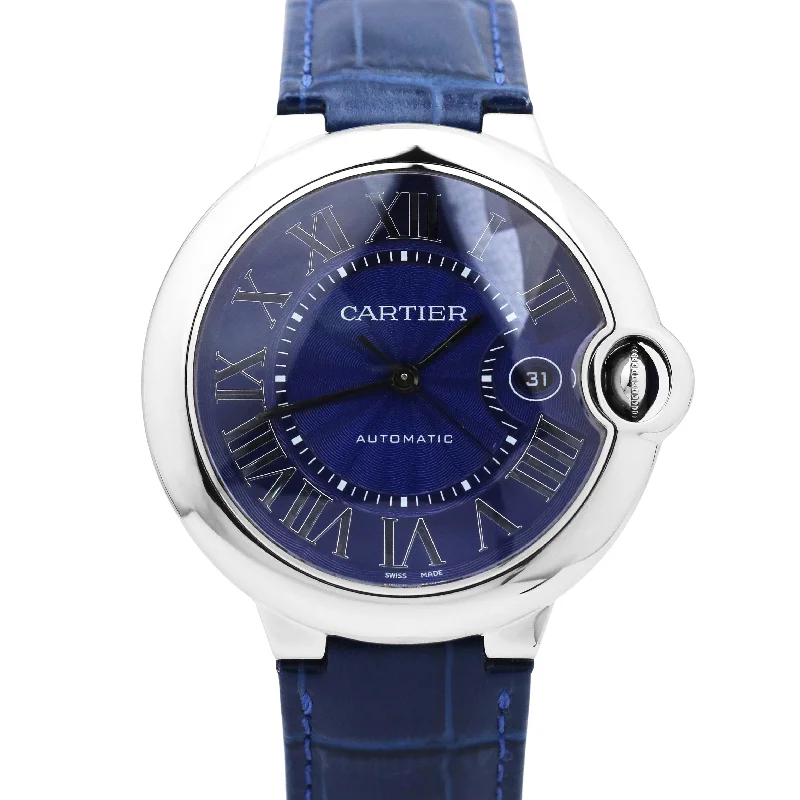 PAPERS Cartier Ballon Bleu Steel BLUE GUILLOCHE Leather 42mm 3765 WSBB0027 B+P