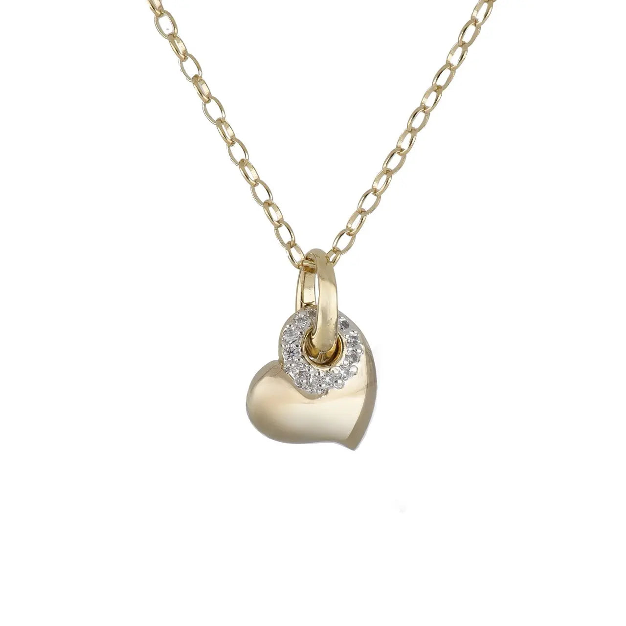 Puffed Heart Pendant W/ Pavé Necklace - Gold