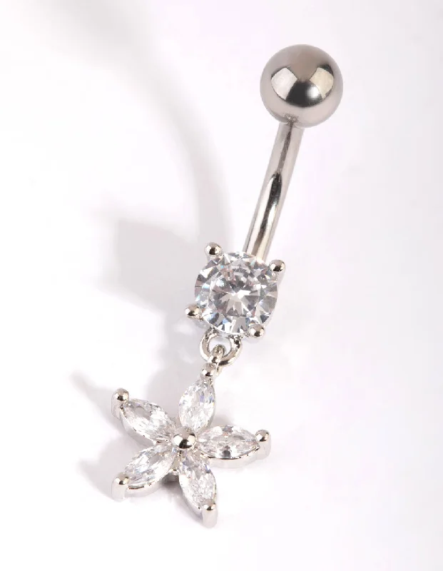 Surgical Steel Cubic Zirconia Flower Belly Bar