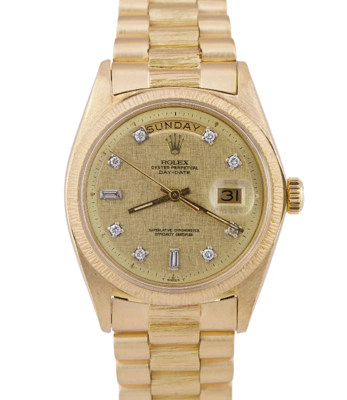 Rolex Day-Date President 36mm Champagne DIAMOND LINEN BARK 18K Yellow Gold 1807