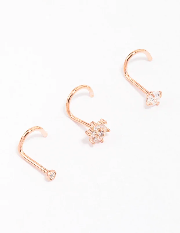 Rose Gold Plated Surgical Steel Flower Nose Piercing 3-Pack