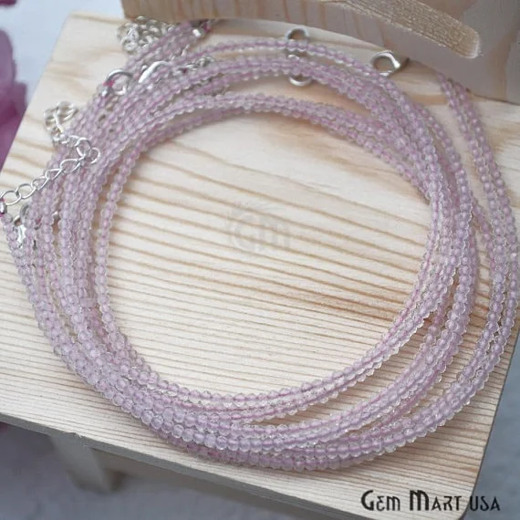 Rose Quartz Bead Chain, Silver Plated Jewelry Making Necklace Chain