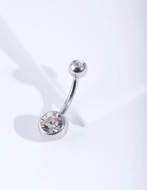 Silver Double Diamante Belly Bar