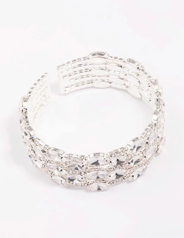 Silver Large Diamante Oval Wrist Cuff