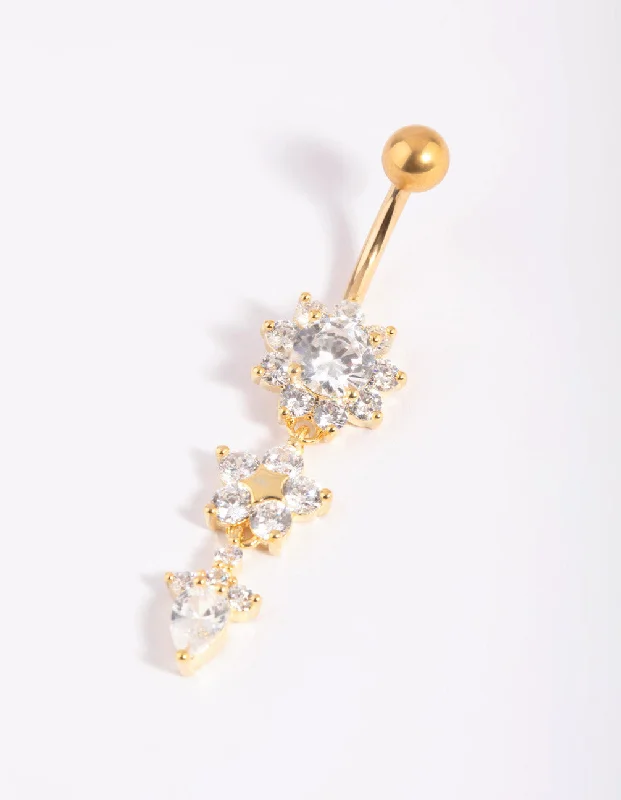 Gold Plated Titanium Floral Belly Bar