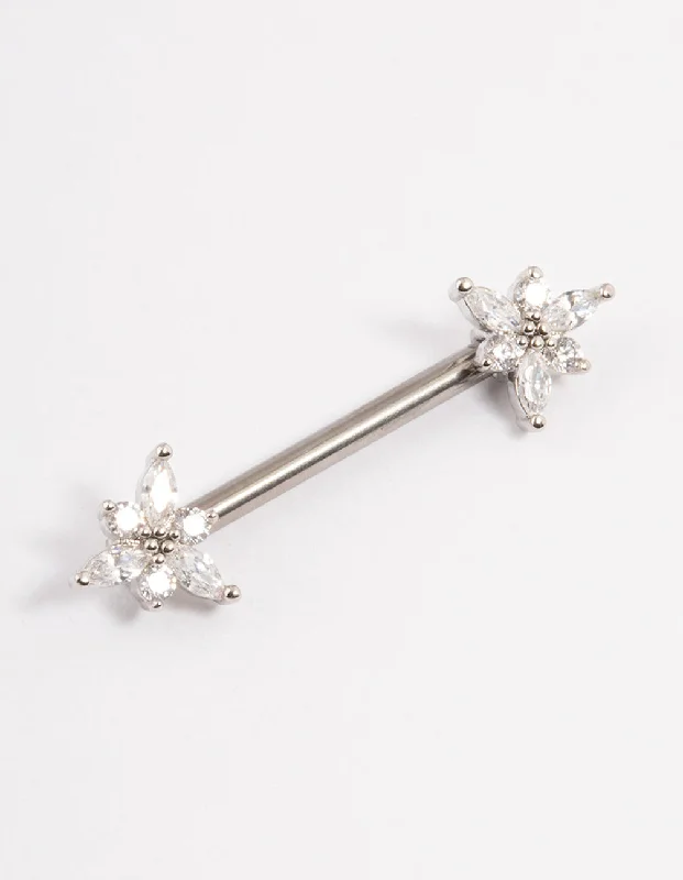 Titanium Cubic Zirconia Flower Nipple Bar