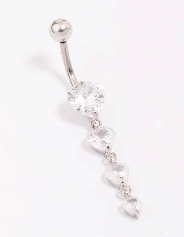 Titanium Cubic Zirconia Heart Belly Piercing