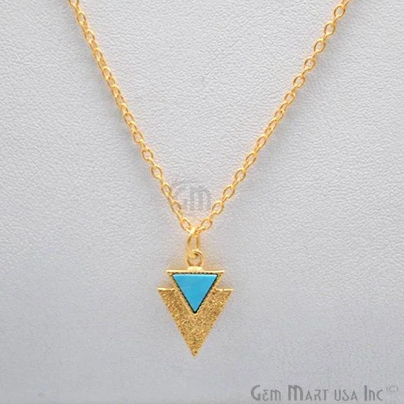 Triangle Gemstone Gold Pendant Necklace Chain (Pick your Gemstone)