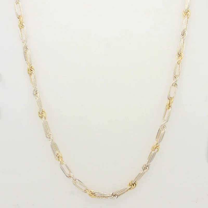 Vintage Rope Bar Chain Necklace - Sterling Silver & 14k Yellow Gold - 18" 15.1g