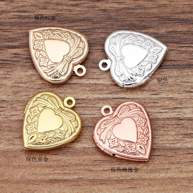 Wholesale 10pcs Copper Photo Box 20*23mm Small Peach Heart Photo Essential Oil Aromatherapy DIY Accessories