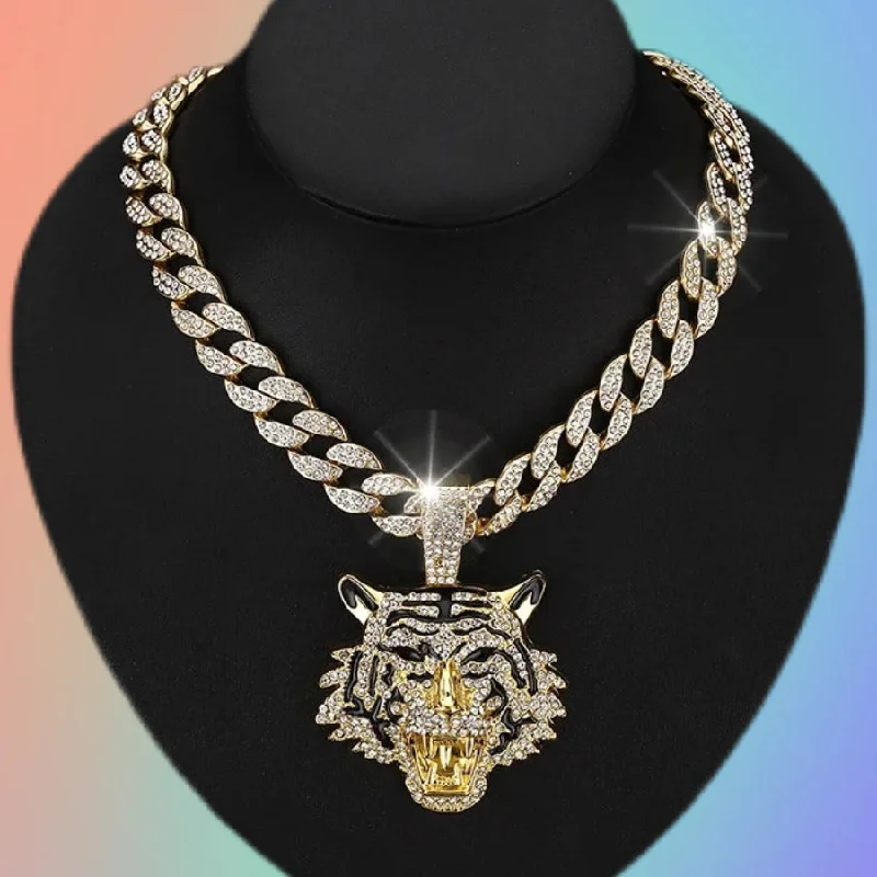 Wholesale 3D Diamond Tiger Pendant Hip-hop Men's Cuban Necklace