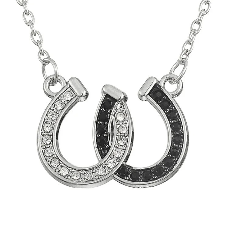 Wholesale Christmas Gift Black and White Diamond Double U Horseshoe Necklace