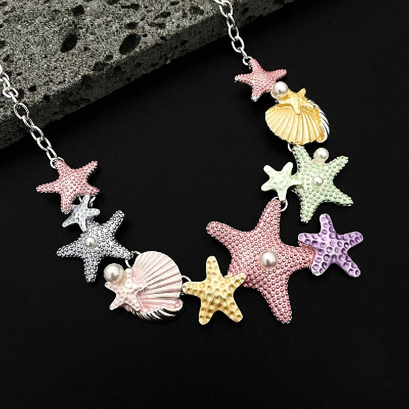 Wholesale Colorful Oil Painting Shell Starfish Necklace