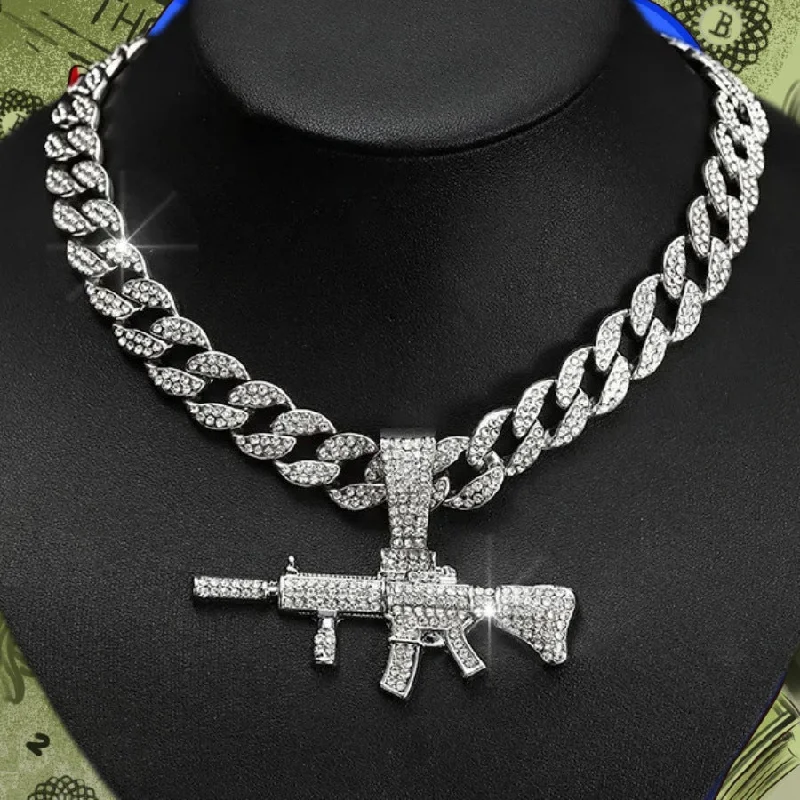 Wholesale Diamond Gun Pendant Alloy Necklace