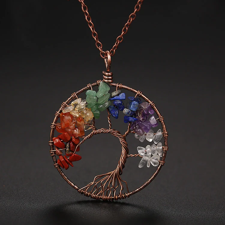 Wholesale Handmade Winding Natural Stone Ancient Red Copper Curved Life Tree Necklace