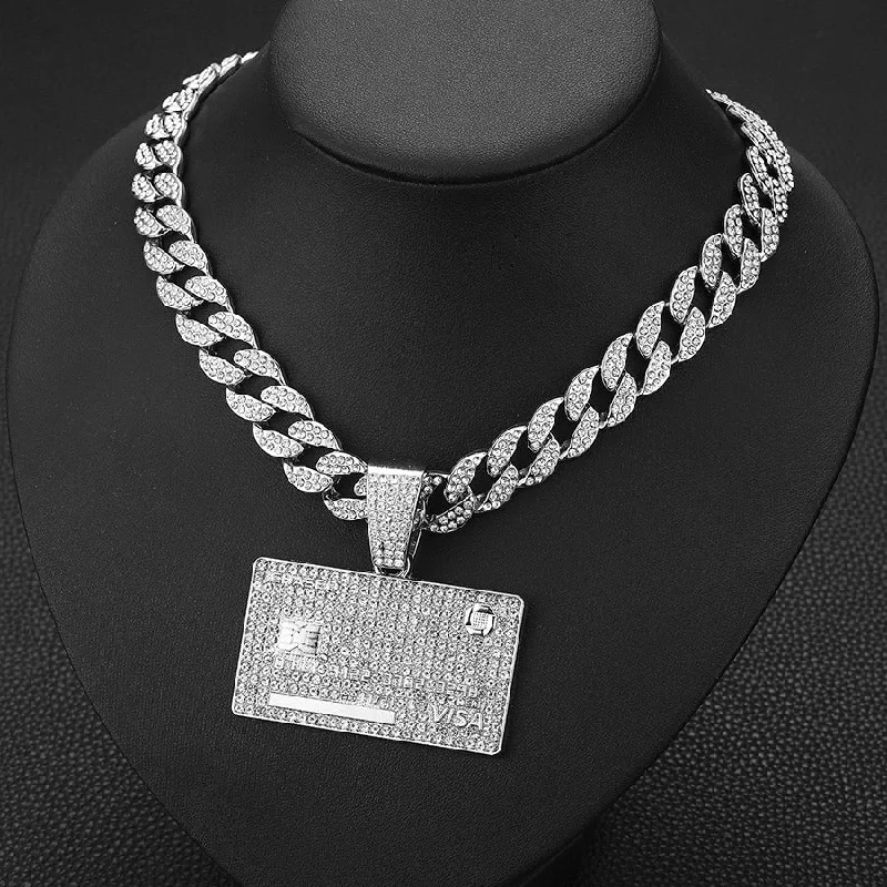 Wholesale Hip Hop Full Diamond Alloy Square Bank Card Shield Men's Necklace