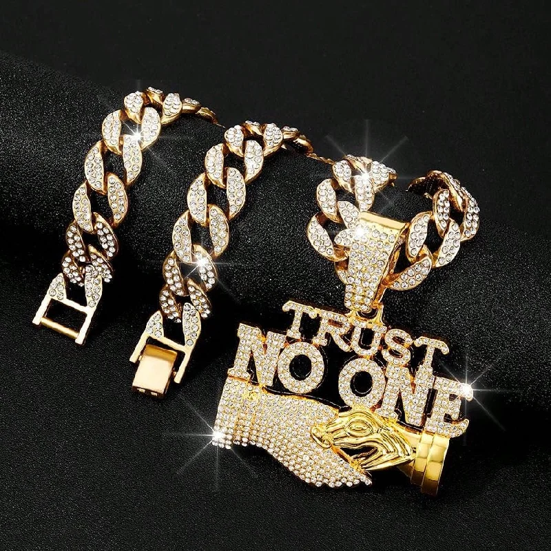 Wholesale Hip Hop Letter TRUST NO ONE Pendant Men's Alloy Cuban Chain