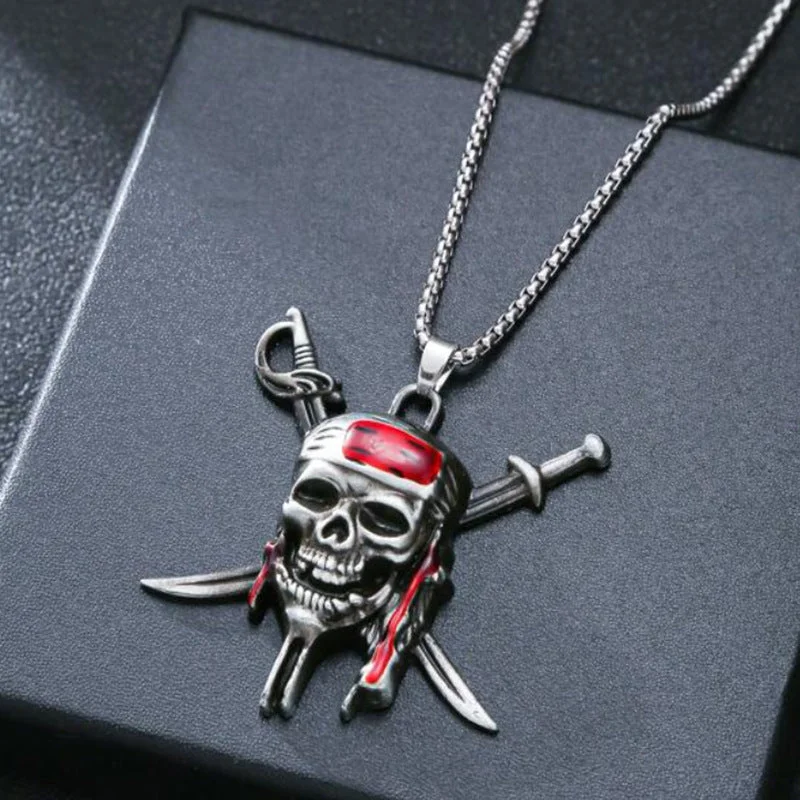 Wholesale Pirates of The Caribbean Captain Jack Sparrow Skull Punk Necklace