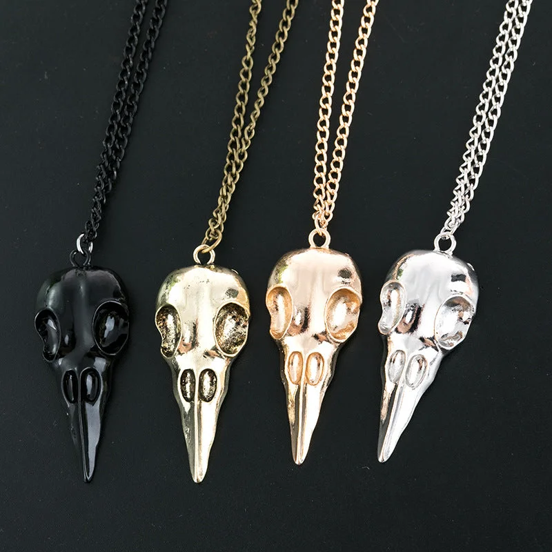 Wholesale Punk Three-dimensional Metal Crow Skull Skull Pendant Necklace