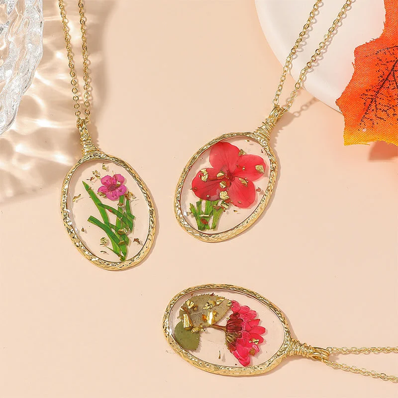 Wholesale Resin Dried Flower Handmade Epoxy Pendant Necklace