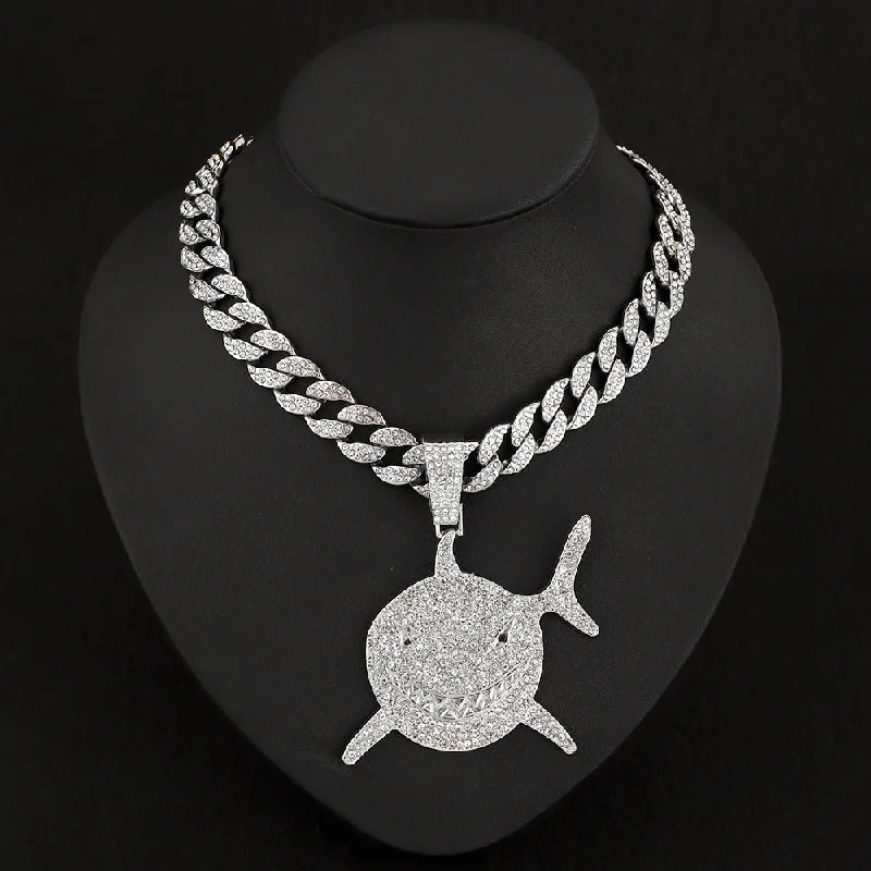 Wholesale Shark Pattern Alloy Pendant Hip Hop Men's Cuban Chain Necklace