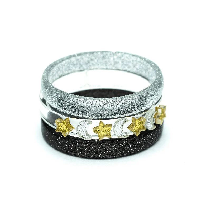 Celestial Glitter Star & Moon Bangles (Set of 3)