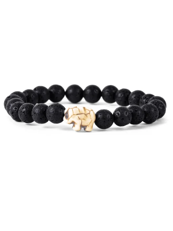 Fahlo Elephant Bracelet in Lava Stone